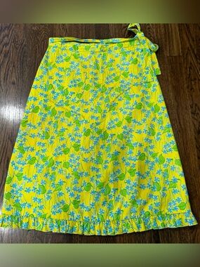 The Lilly Skirt Lilly Pulitzer 60's Size L Floral Print Vintage Green and Yellow